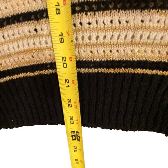Vtg 70s/80 Mariea Kim Sweater Abstract Diagonal Stripe Black Gold Metallic L - Picture 5 of 5
